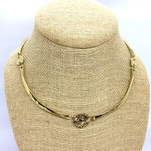 VINTAGE ANNE DICK Gold Collar Necklace Hammered Disc Modernist Torque Minimalist